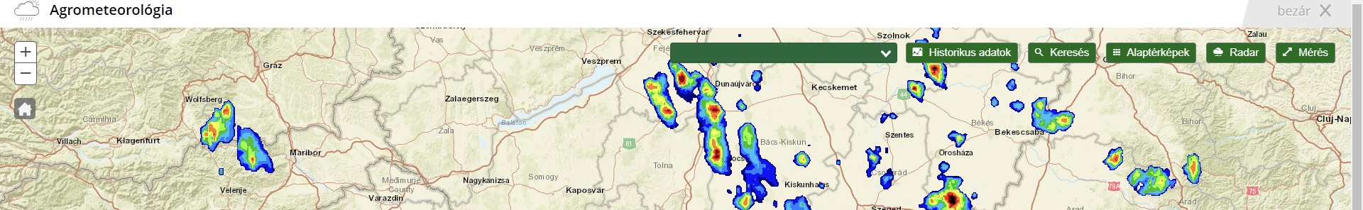 Radarmodul elérése az Agrometeorológia alkalmazásban